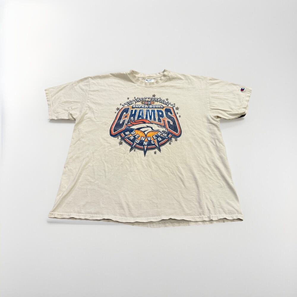 Vintage Champion Mens White Super Bowl Champs 1998 Denver Broncos Shirt XL USA